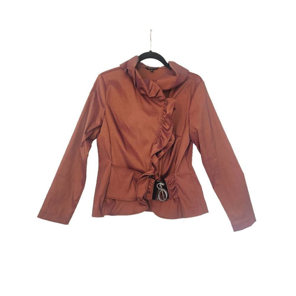 Samuel Dong ruffle taffeta jacket size medium rusty brown